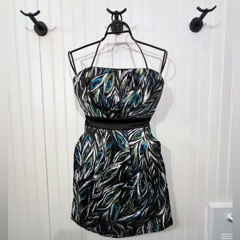 Strapless Peacock Print Dress